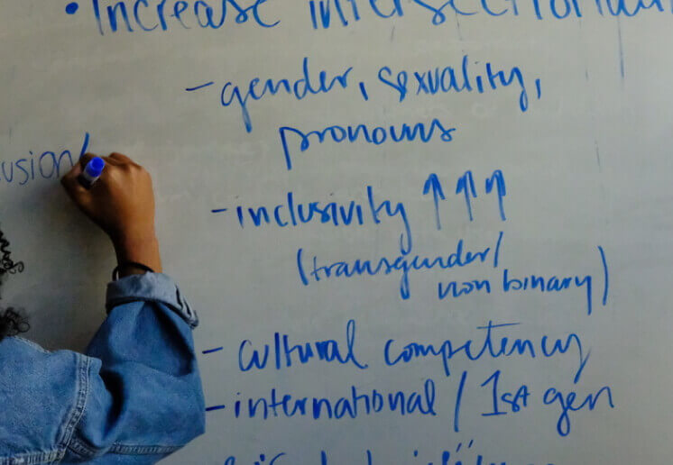 student-in-a-conference-room-writing-on-a-white-board-about-nods-research-related-to-unique-student-identities-in-nods-design-process